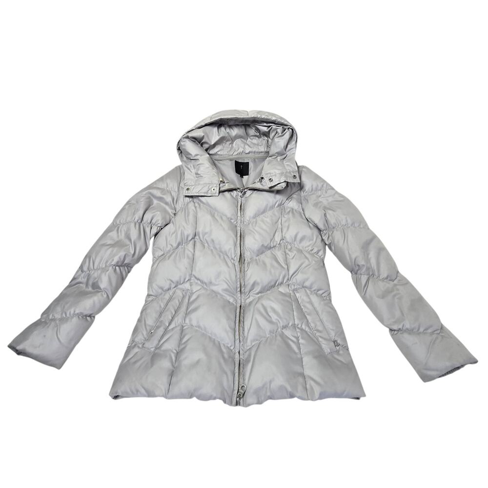 C C Cross Feather Down Jacket Zippered Pocket Detachable Hood